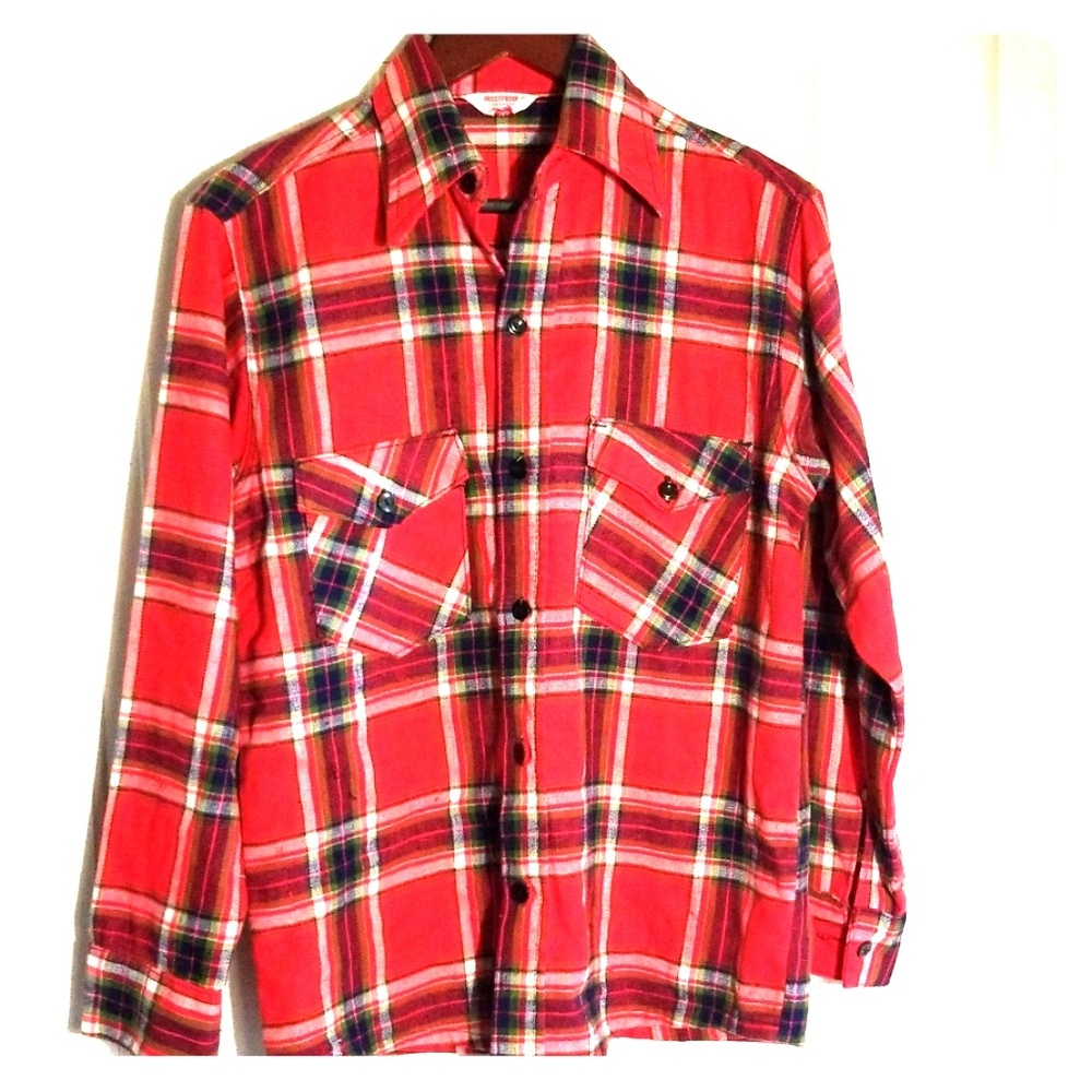 Bright red vintage Frostproof Sanforized flannel
